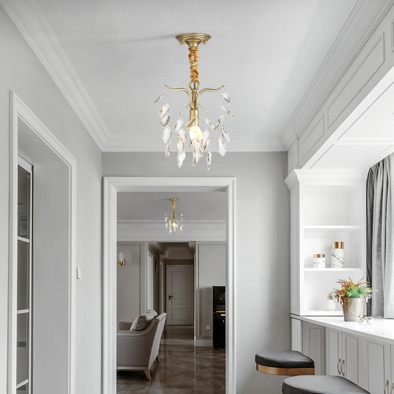 Modern Gold Teardrop Crystal Chandelier 1-Light Fixture for Hallway