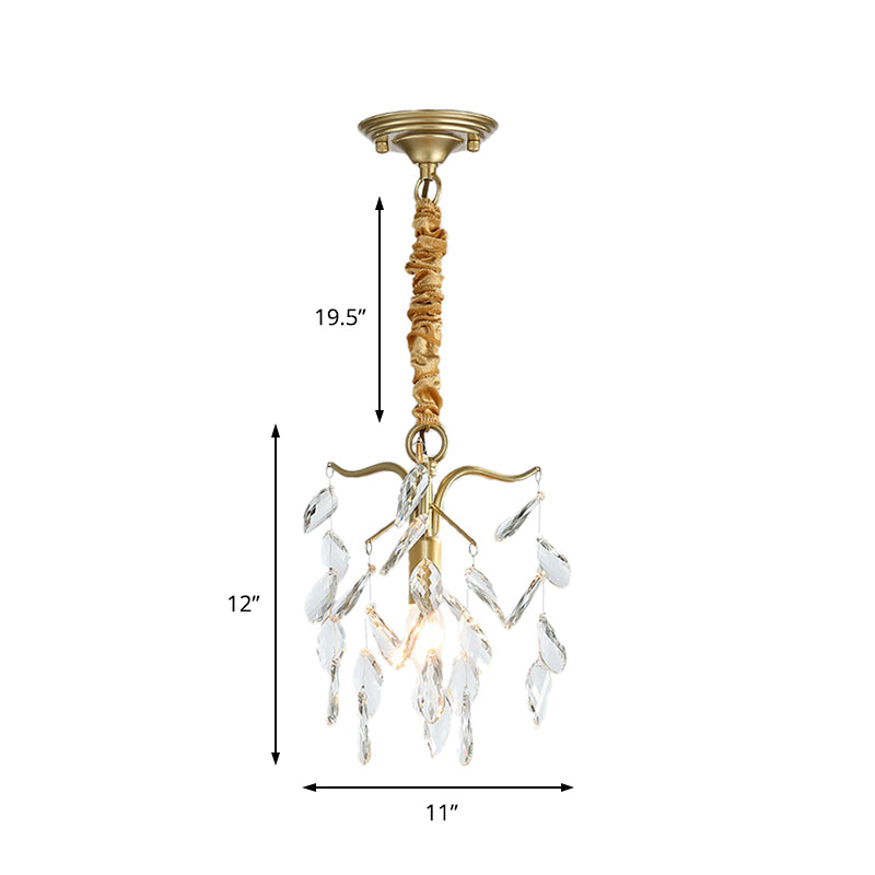 Modern Gold Teardrop Crystal Chandelier 1-Light Fixture for Hallway