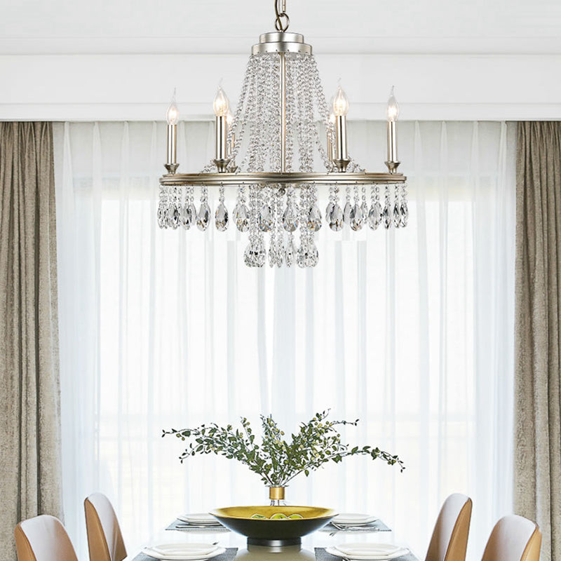 Modern Metal Candle Chandelier Pendant Light - 6-Light Nickel Suspension for Dining Room