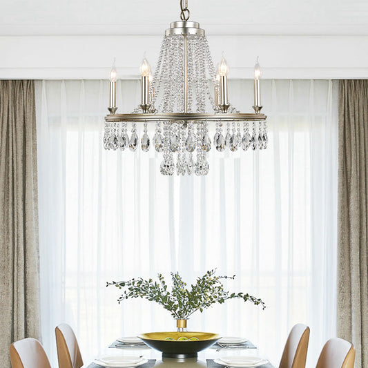 Modern Metal Candle Chandelier Pendant Light - 6-Light Nickel Suspension for Dining Room