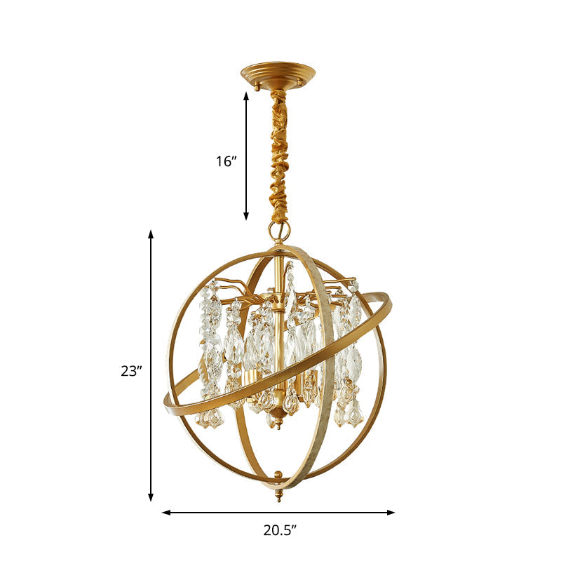 Contemporary Gold Orb Chandelier: 5-Light Metal Ceiling Pendant with Crystal Accent