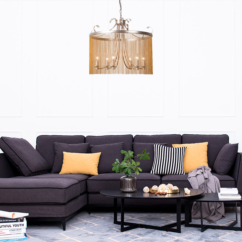 Modern Cylinder Crystal Strand Chandelier Ceiling Light - Gold Pendant, 3/5/6 Lights, 15"/19.5"/24.5" Wide