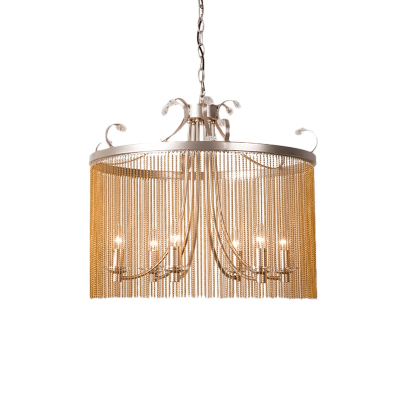Modern Cylinder Crystal Strand Chandelier Ceiling Light - Gold Pendant, 3/5/6 Lights, 15"/19.5"/24.5" Wide
