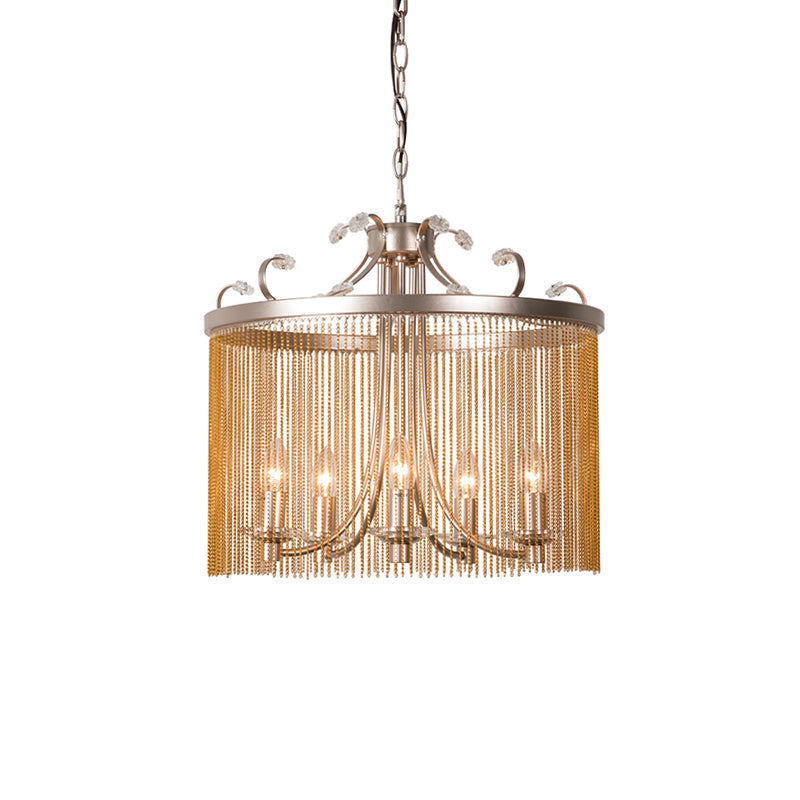 Modern Cylinder Crystal Strand Chandelier Ceiling Light - Gold Pendant, 3/5/6 Lights, 15"/19.5"/24.5" Wide