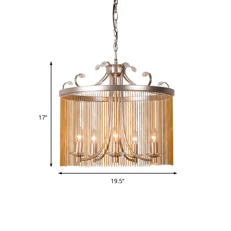 Modern Cylinder Crystal Strand Chandelier Ceiling Light - Gold Pendant, 3/5/6 Lights, 15"/19.5"/24.5" Wide