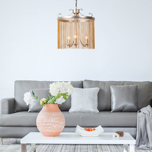 Modern Cylinder Crystal Strand Chandelier Ceiling Light - Gold Pendant, 3/5/6 Lights, 15"/19.5"/24.5" Wide