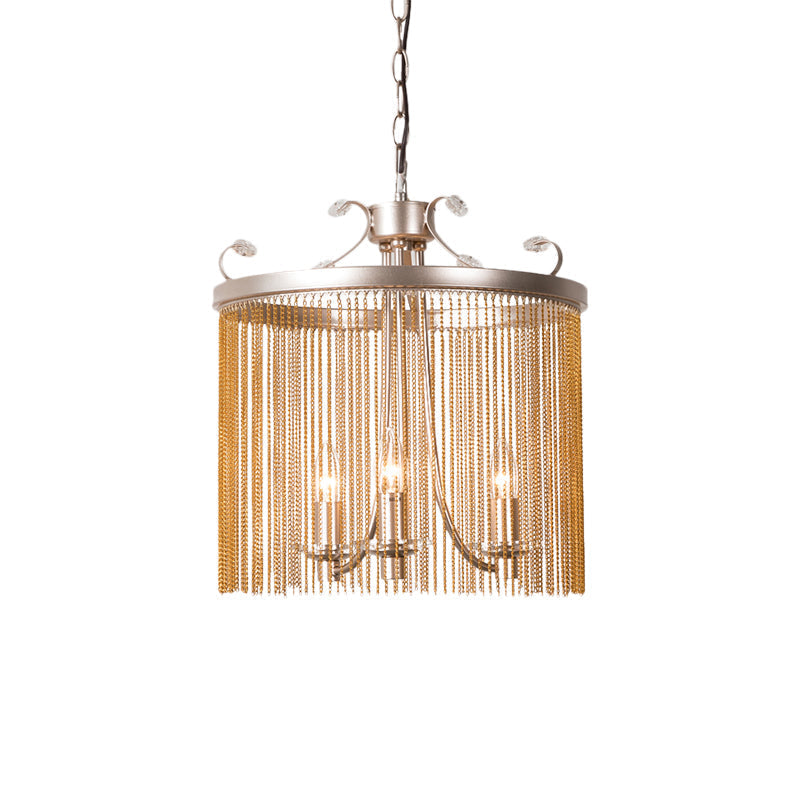 Modern Cylinder Crystal Strand Chandelier Ceiling Light - Gold Pendant, 3/5/6 Lights, 15"/19.5"/24.5" Wide