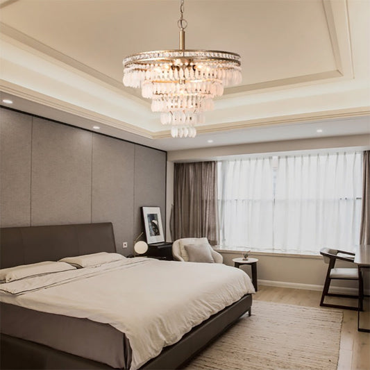 Contemporary Crystal 6-Light Tiered Ceiling Chandelier for Bedroom - Antique Silver Fixture