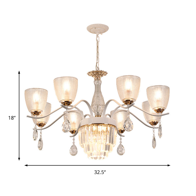 Contemporary Glass Cup Hanging Light Kit - 3/6/8 Lights Prism Chandelier with Cone Crystal Shade (White)