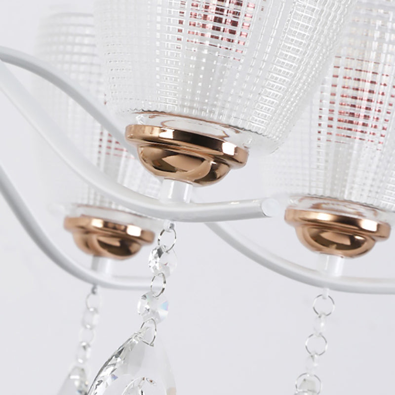 Contemporary Glass Cup Hanging Light Kit - 3/6/8 Lights Prism Chandelier with Cone Crystal Shade (White)