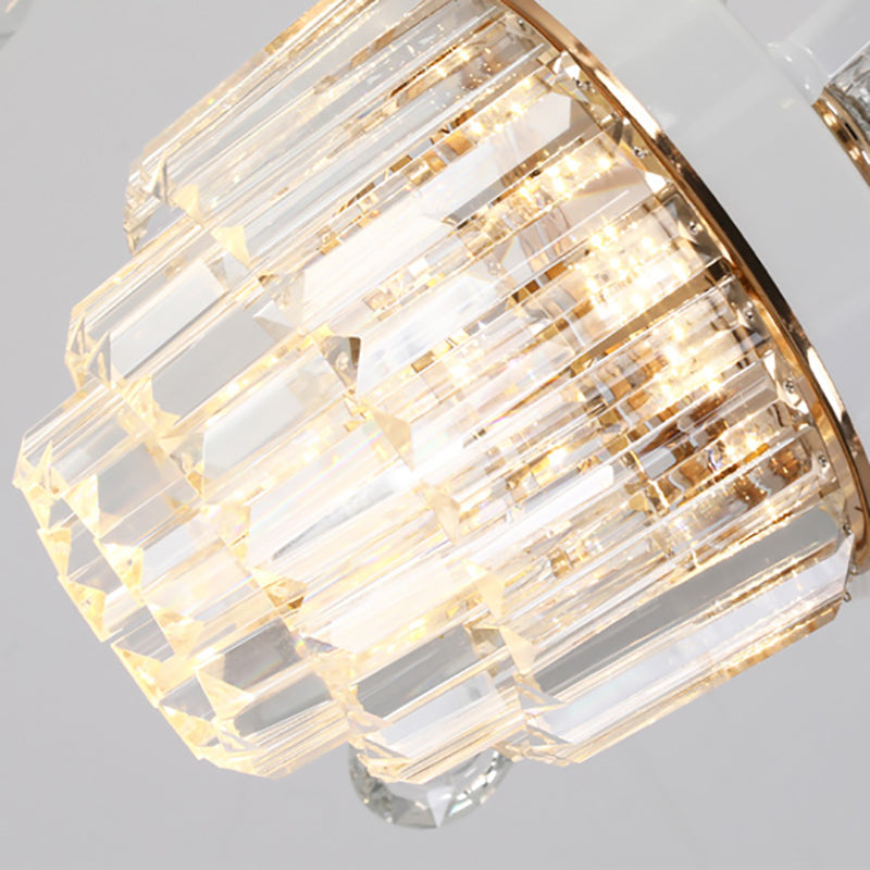 Contemporary Glass Cup Hanging Light Kit - 3/6/8 Lights Prism Chandelier with Cone Crystal Shade (White)