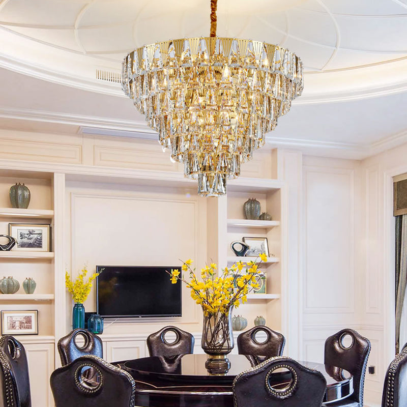 Contemporary Crystal Chandelier Light Fixture - 7 Tiers, 10 Lights, Gold Pendant