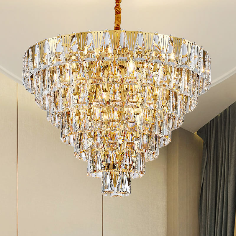 Contemporary Crystal Chandelier Light Fixture - 7 Tiers, 10 Lights, Gold Pendant