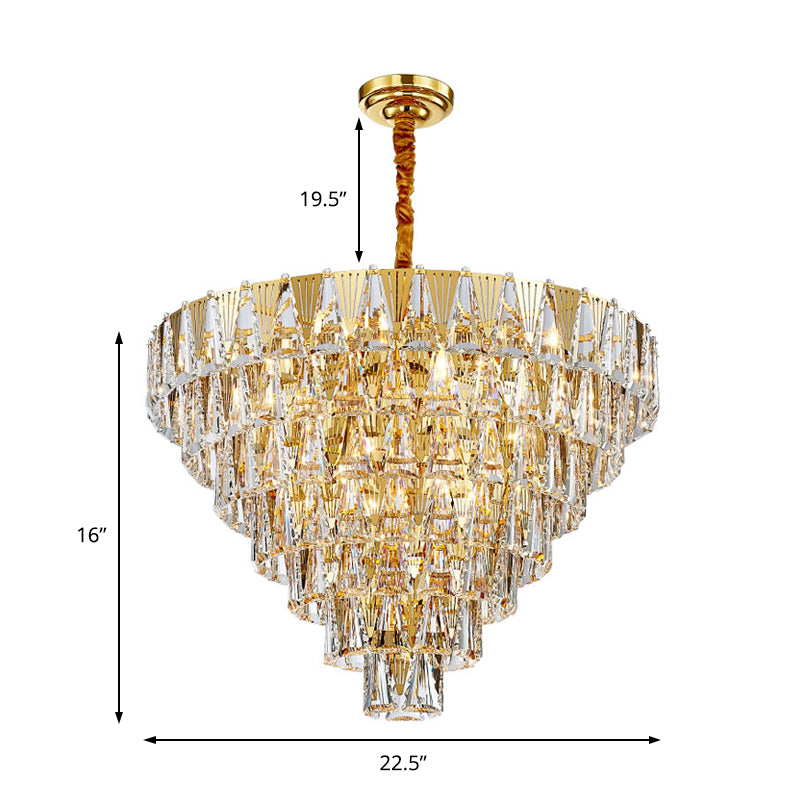Contemporary Crystal Chandelier Light Fixture - 7 Tiers, 10 Lights, Gold Pendant