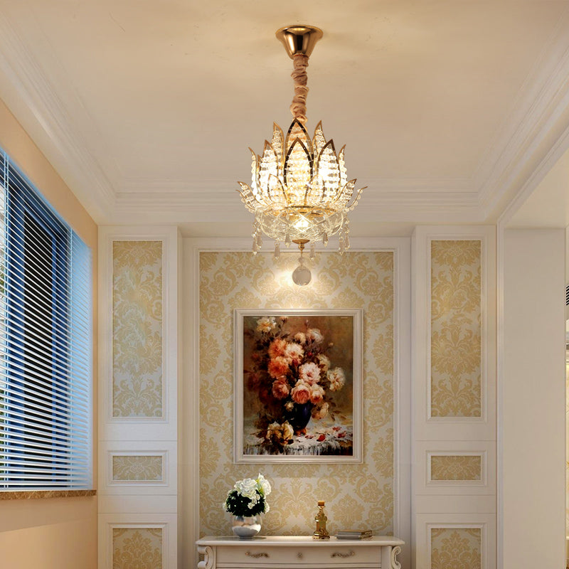 Lotus Corridor Pendant Light: Modern Crystal Ceiling Fixture in Gold