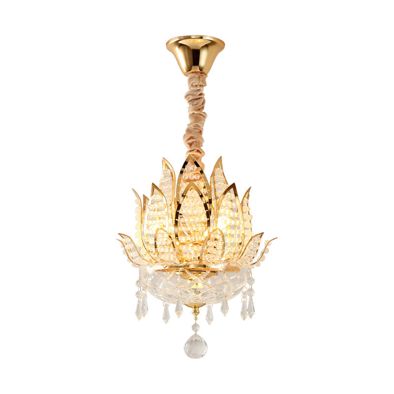 Lotus Corridor Pendant Light: Modern Crystal Ceiling Fixture in Gold