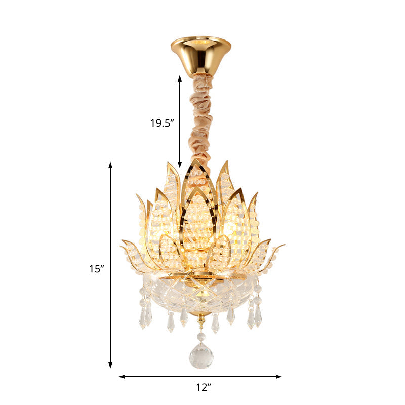 Lotus Corridor Pendant Light: Modern Crystal Ceiling Fixture in Gold