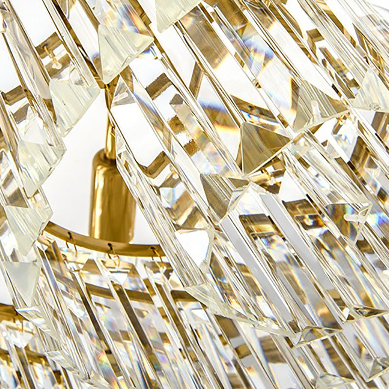 Modern Crystal Chandelier Drum Ceiling Light Fixture, 9 Lights, 25.5"/31.5" Wide, Brass Finish