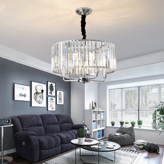 Modern Tri-Sided Glass Rod Drum Ceiling Light - 4-Light Chrome, 19.5"/23.5" Wide
