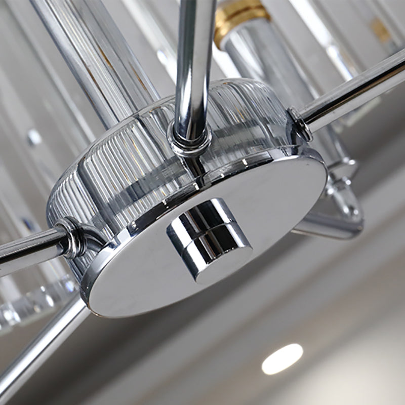 Modern Tri-Sided Glass Rod Drum Ceiling Light - 4-Light Chrome, 19.5"/23.5" Wide