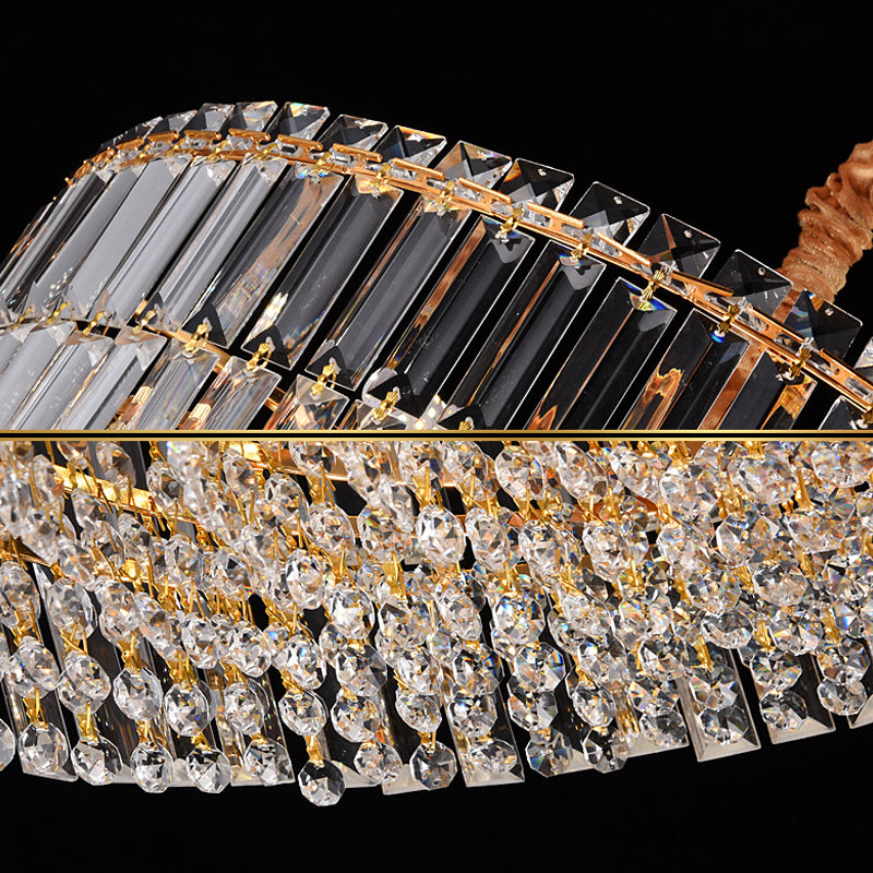 Contemporary Gold Drum Chandelier Light | 6/8 Lights | Rectangular-Cut Crystal | Ceiling Hanging Light, 19.5"/23.5" Wide