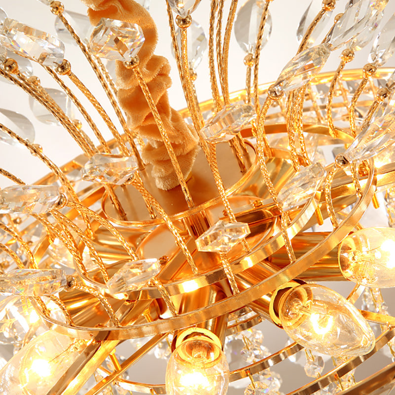 Tapered Chandelier Light with Modern Faceted Crystal, 9 Lights, Gold Finish – Ideal for Bedroom Hanging