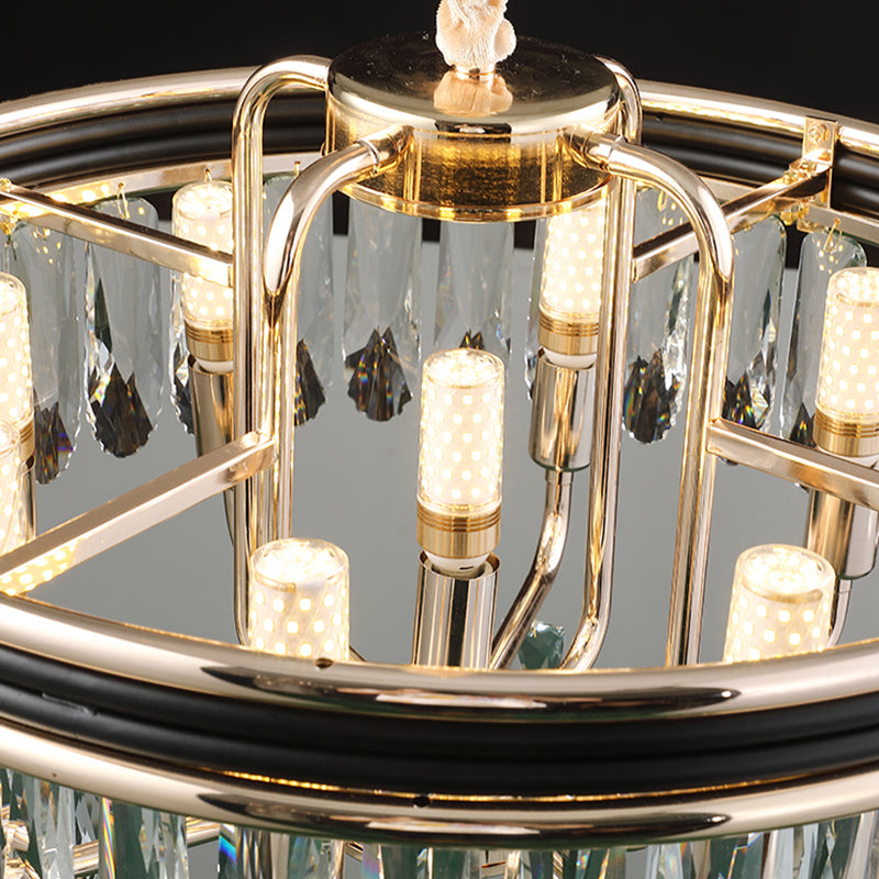 Modern Drum Ceiling Light Gold Chandelier, Crystal Block, 7/9 Lights, 18"/21.5" Wide
