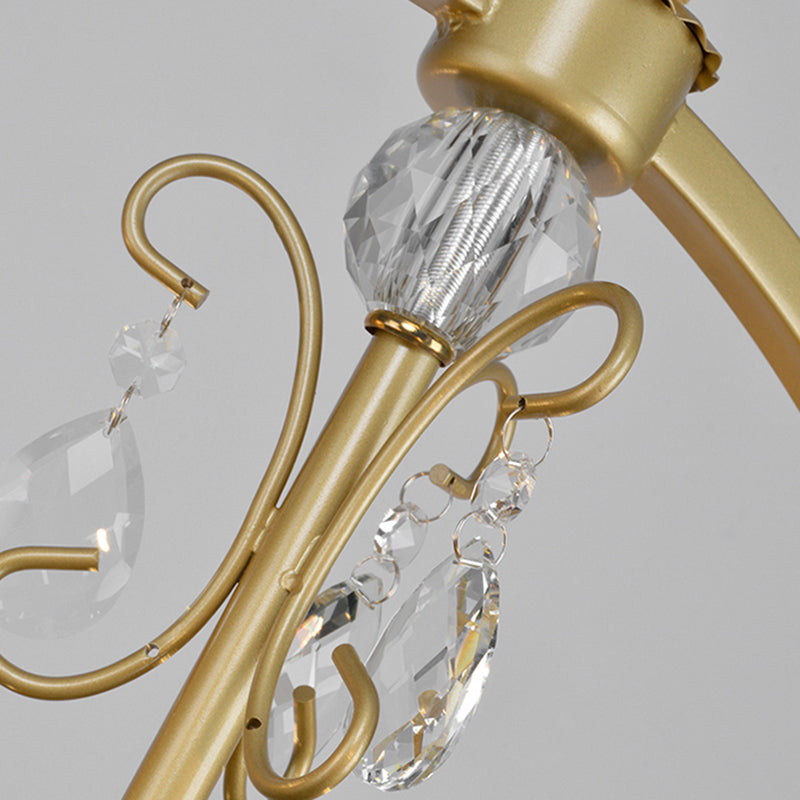 Modern Metal Candelabra Ceiling Light: 6/8 Light Brass Chandelier with Crystal Drop