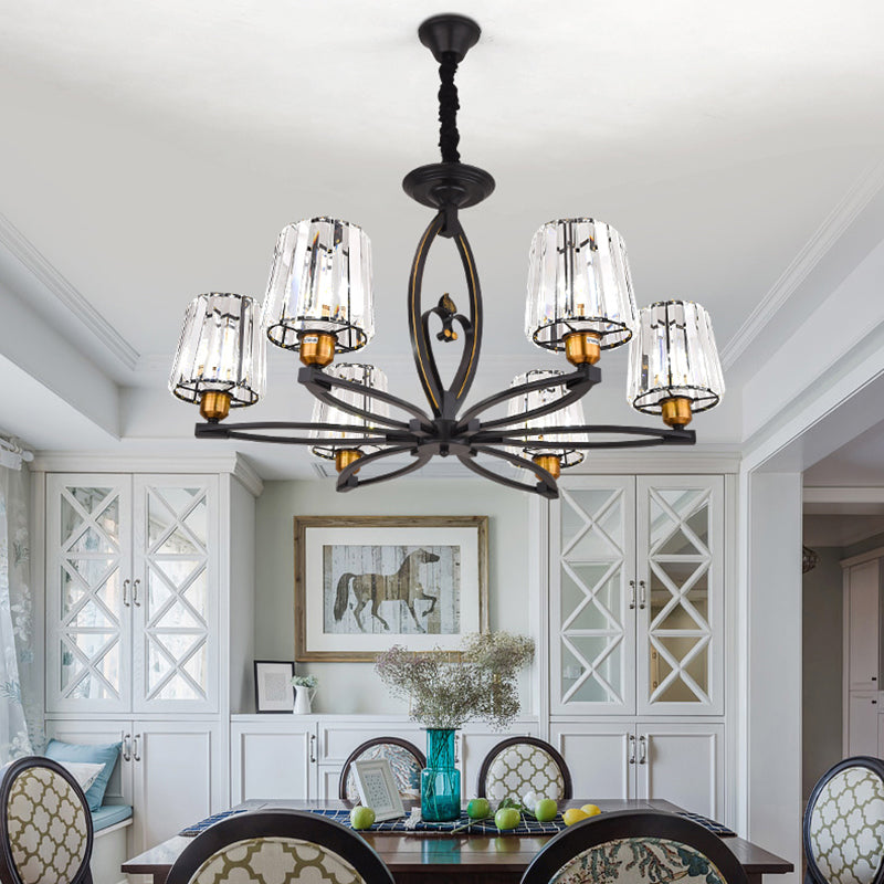 Vintage Crystal Block Ceiling Light - Tapered Design with 3/6 Hanging Lights for Dining Room in Black