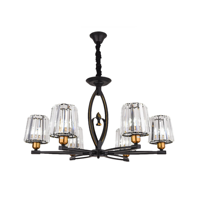 Vintage Crystal Block Ceiling Light - Tapered Design with 3/6 Hanging Lights for Dining Room in Black