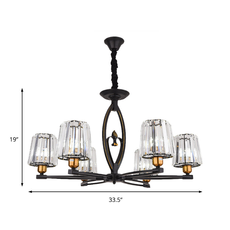Vintage Crystal Block Ceiling Light - Tapered Design with 3/6 Hanging Lights for Dining Room in Black