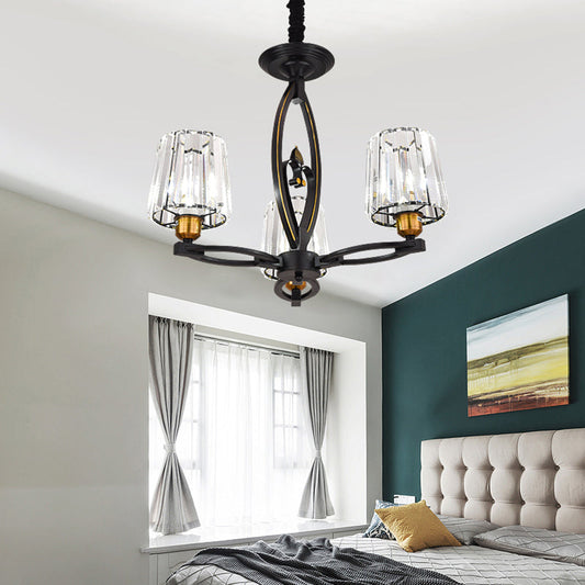 Vintage Crystal Block Ceiling Light - Tapered Design with 3/6 Hanging Lights for Dining Room in Black