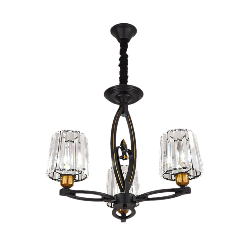 Vintage Crystal Block Ceiling Light - Tapered Design with 3/6 Hanging Lights for Dining Room in Black
