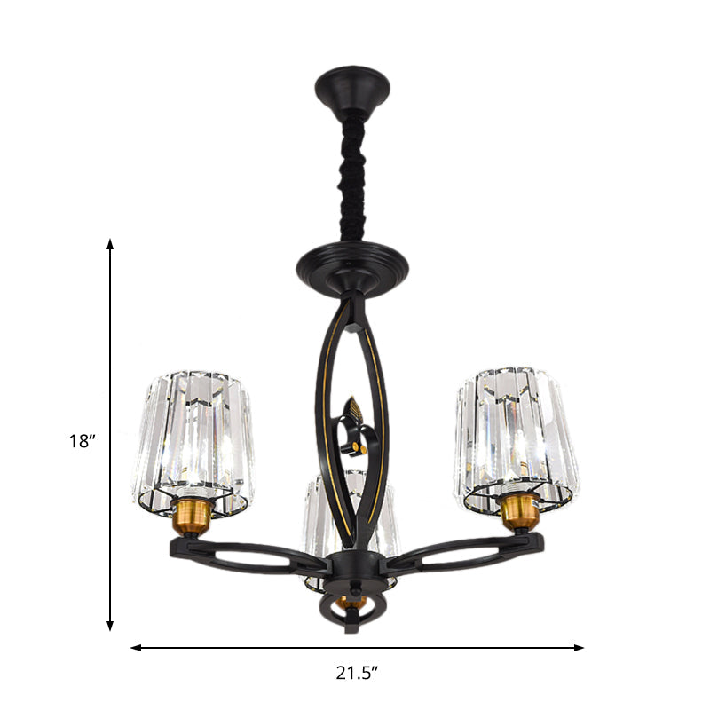 Vintage Crystal Block Ceiling Light - Tapered Design with 3/6 Hanging Lights for Dining Room in Black
