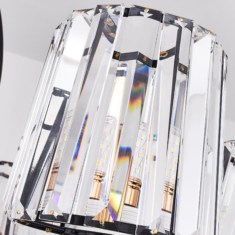 Vintage Crystal Block Ceiling Light - Tapered Design with 3/6 Hanging Lights for Dining Room in Black