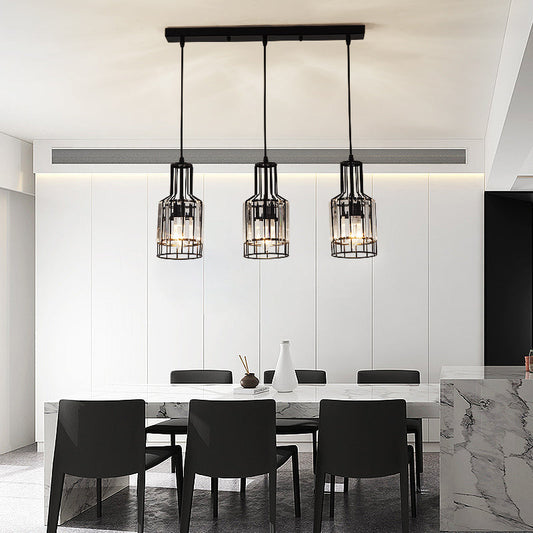Modern 3-Light Dining Room Pendant with Nordic Black Finish, Metal & Crystal Shade