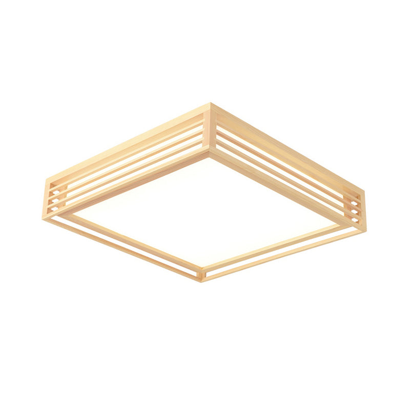 Japanese LED Flush Mount Ceiling Light for Bedroom - Wood Square Flush Mount Fixture