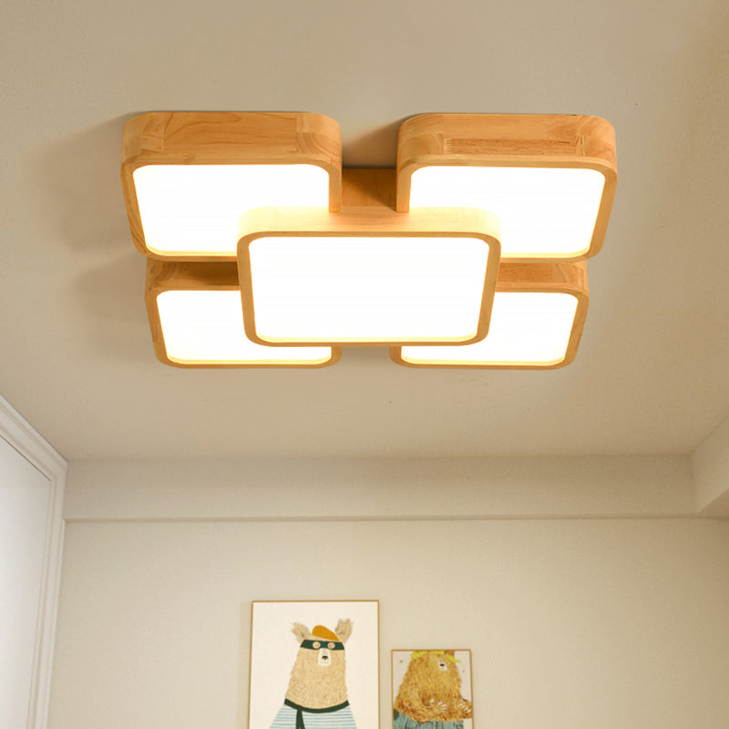 Nordic Style LED Flush Ceiling Light with Square Wood Finish - Perfect for Bedrooms