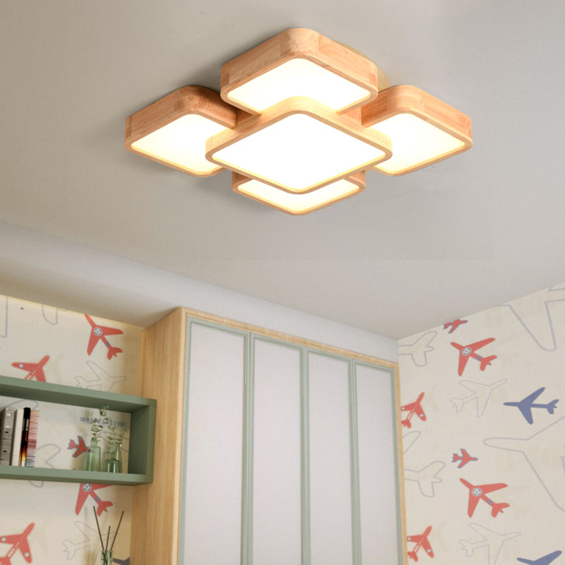 Nordic Style LED Flush Ceiling Light with Square Wood Finish - Perfect for Bedrooms