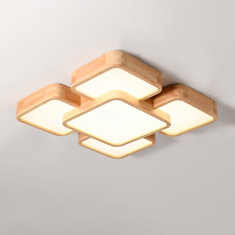 Nordic Style LED Flush Ceiling Light with Square Wood Finish - Perfect for Bedrooms