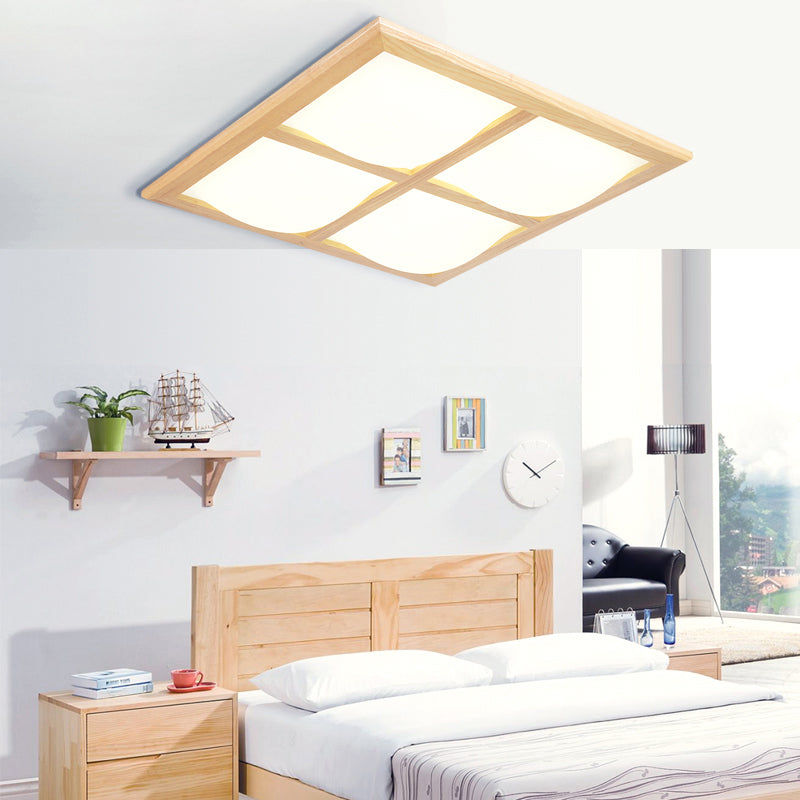 Japanese Style Ultra-Thin LED Flush Mount Light Fixture for Wood Bedroom