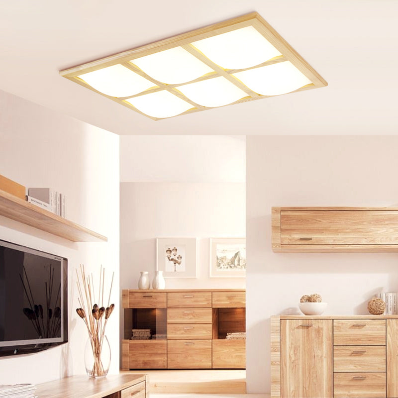 Japanese Style Ultra-Thin LED Flush Mount Light Fixture for Wood Bedroom
