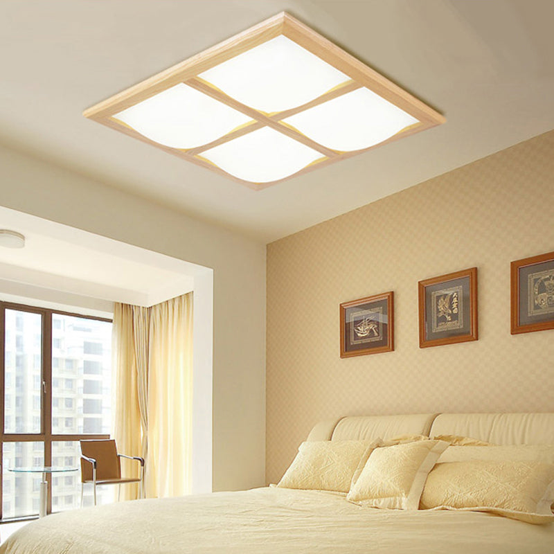 Japanese Style Ultra-Thin LED Flush Mount Light Fixture for Wood Bedroom