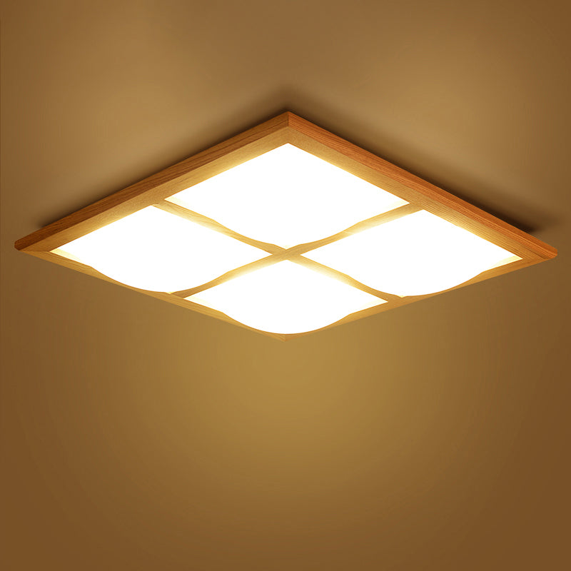 Japanese Style Ultra-Thin LED Flush Mount Light Fixture for Wood Bedroom