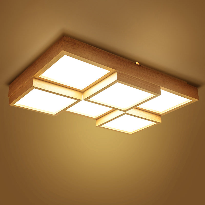 Nordic LED Wood Flush Mount Ceiling Light with Acrylic Splicing Squares