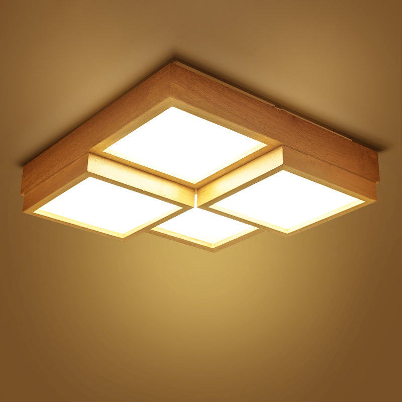 Nordic LED Wood Flush Mount Ceiling Light with Acrylic Splicing Squares