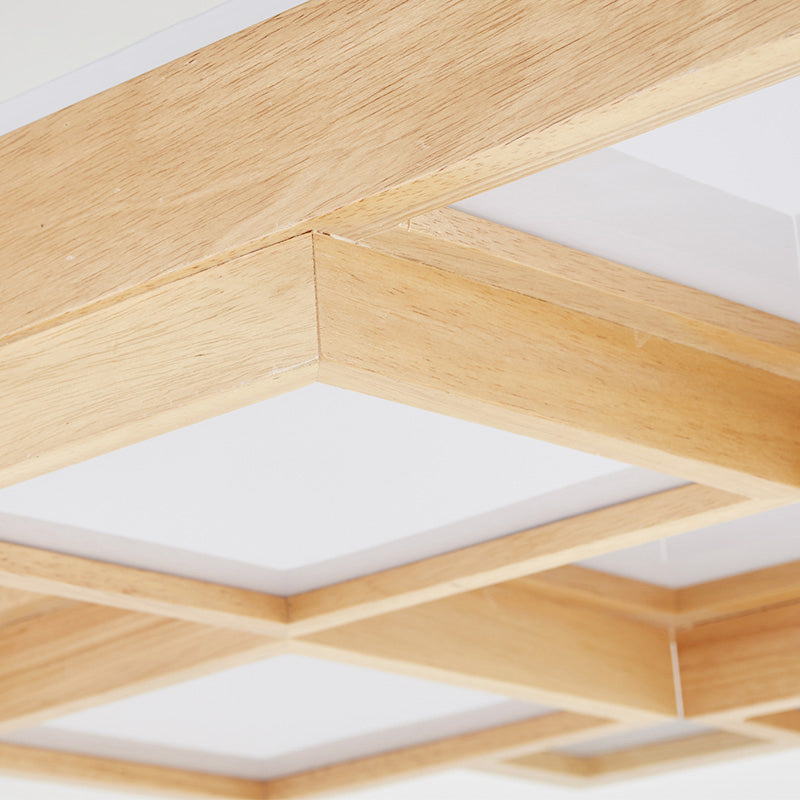 Nordic LED Wood Flush Mount Ceiling Light with Acrylic Splicing Squares