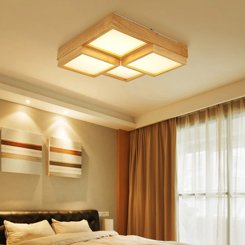 Nordic LED Wood Flush Mount Ceiling Light with Acrylic Splicing Squares