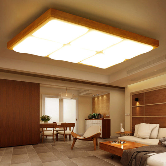 Geometric Led Wood Flush Mount Ceiling Light For Bedroom - Simplicity Design