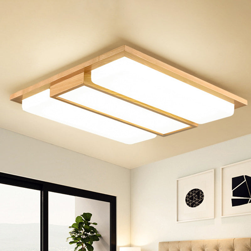 Japanese LED Wood Flush Ceiling Light for Living Room